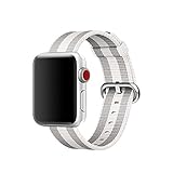 Smart Watch Band, Uitee Newest Woven Nylon Band for Apple Watch Series 38mm 3/2/1 , Comfortably Light With Fabric-Like Feel Wrist Strap Replacement with Classic Buckle (White Stripe Woven Nylon)