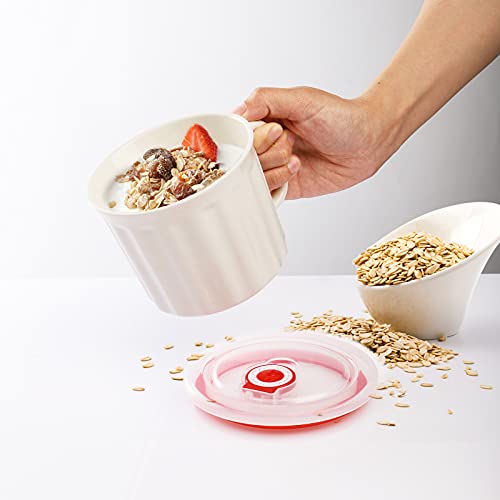 AVLA 4 Pack Ceramic Soup Mug, 18 OZ Porcelain Meal Mug with Vented Lid