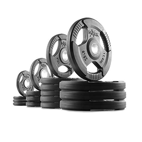 XMark TRI-Grip 190 lb Set Olympic Weights, Premium Rubber Coated Olympic Plates, One-Year Warranty