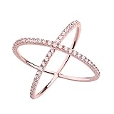 925 Sterling Silver Rose Gold Criss Cross Ring Engagement Wedding Band