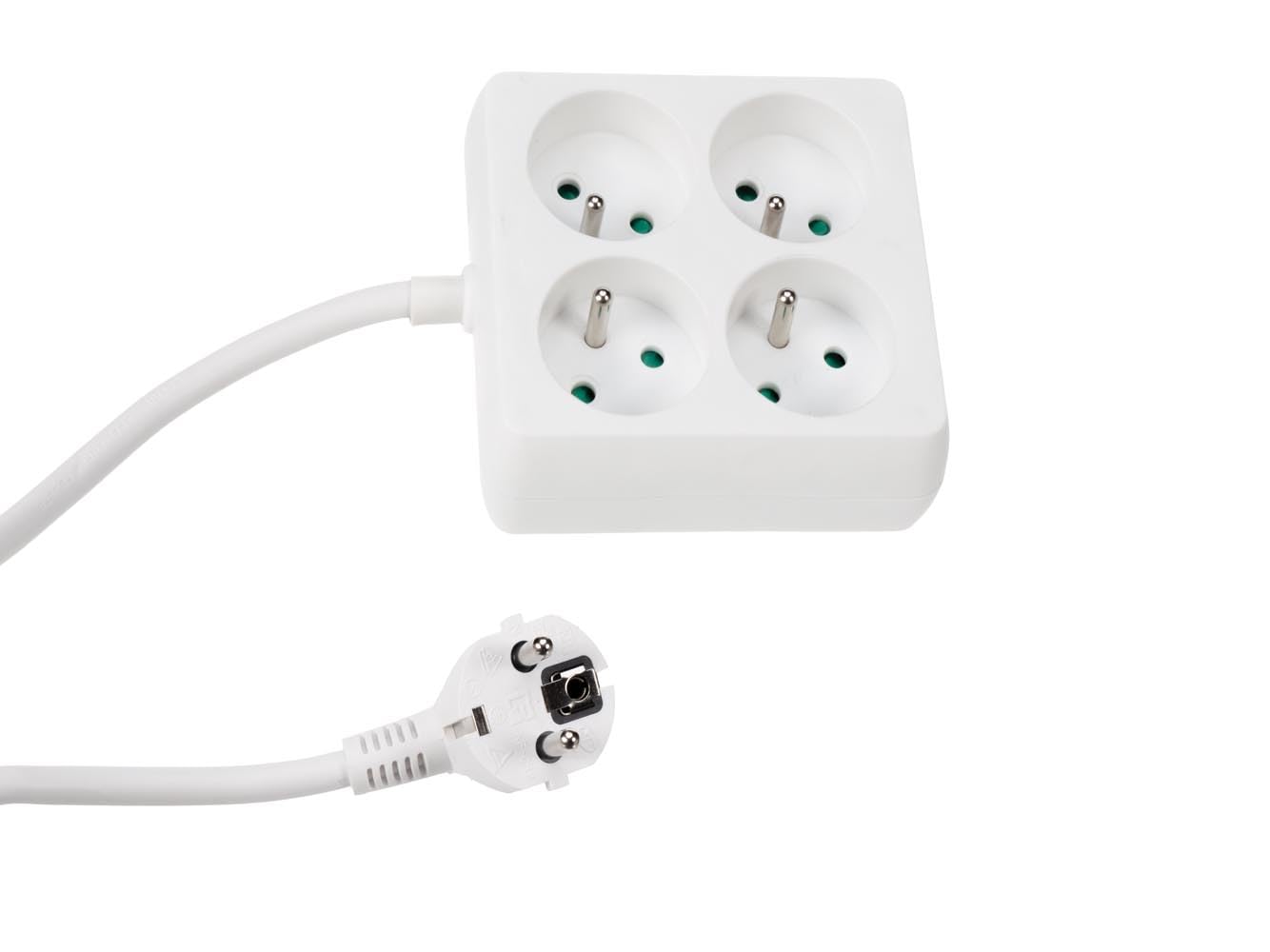 Perel EB22 Multi-Socket Block with 4 Sockets – Square, Multi-Coloured