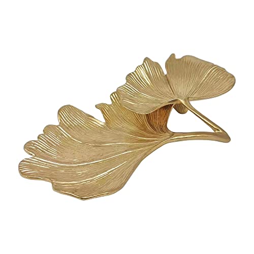 Metal Jewelry Dish, Small Leaf Shaped Ring Holder Jewelry Organizer, Trinket Dish Vanity Tray for Dresser Christmas Birthday Wedding Gifts 2-Tier Ginkgo-Gold