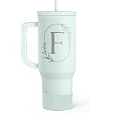 Personalized Monogrammed Tumbler with Handle 40oz, Letter F Tumblers Insulated Coffee Travel Cup, Custom Initial Gift for Women Girls Friends, Monogram Gift for Christmas Birthday Mothers Day