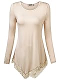 DJT Women's Long Sleeve Boat Neck Lace Hem Hankerchief Tunic Shirts XX-Large Apricot