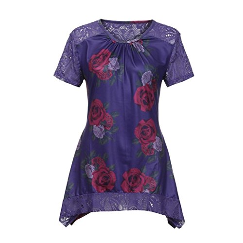 Click Here to See More Images NREALY Women's Summer Short Sleeve Printed Blouse Lace Top Patchwork Shirt Tee