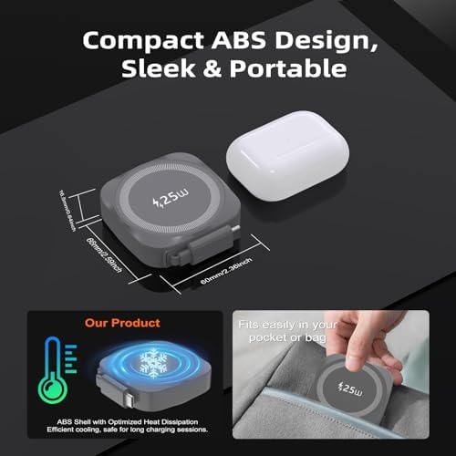 25W Wireless Ladegerät Magnetisches mit einziehbarem USB-C Kabel 0,7 m, 25W Qi2.2 Mag Safe iPhone Schnellladegerät für iPhone 17/16/15/14/13/12, Kabellos Ladegerät Pad für Samsung Galaxy, Pixel usw