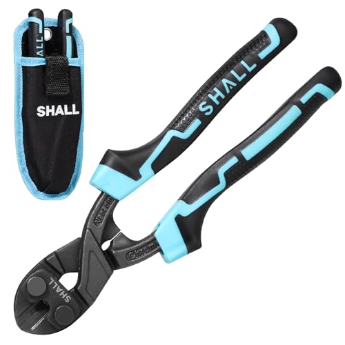 SHALL 8" Mini Bolt Cutter, Small Heavy Duty Wire Cutter, Grip Area for Pulling Nails and Grabbing Wires, More Efficient Leverage, Belt Pouch Included