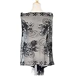 Zakia Women's sequined shirt mesh scarf 1920s Cape fringed evening dress shiny shawl shrug wedding party Zakia Women's sequined shirt mesh scarf 1920s Cape fringed evening dress shiny shawl shrug wedding party