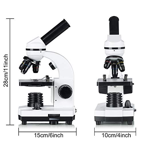 DQQ Educational Biological Microscope for Students Kids 40X-640X 6-Powers Magnification Top and Bottom LED,Accessory Slide Kit