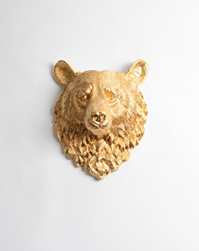White Faux Taxidermy The Honey | Gold Resin Bear Head | Resin Hanging Wall Decor Sculpture | Animal Mounts | Trophy Taxidermy