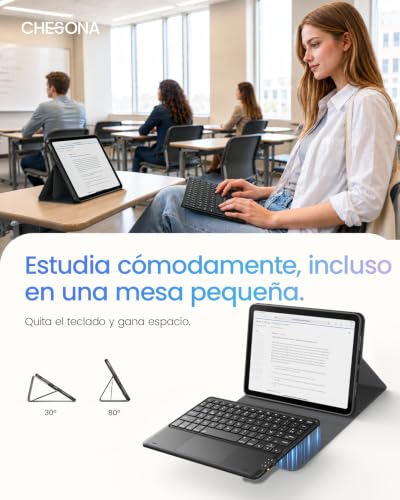 CHESONA Keyboard Case for iPad 11(A16)/10Gen, Air 11" M4/M3/M2,Air 5/4 | High and Low Angle Modes, Magnetic Bluetooth Keyboard with 7 Color Backlight, QWERTY Spanish Ñ, Black