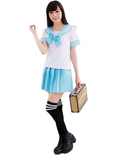 Ninimour- Japan School Uniform Dress Cosplay Costume Anime Girl Lady Lolita (L, Blue)