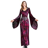 Zeraty Women Halloween Cosplay Costume Purple Velvet Vintage Queen Spider Vampire Sorcerer Long Sleeve Party Dress