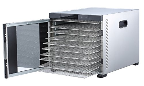 Samson"Silent" 10 Tray Stainless Steel Dehydrator - Digital Controls - Glass Door PLUS 5 Silicone Sheets