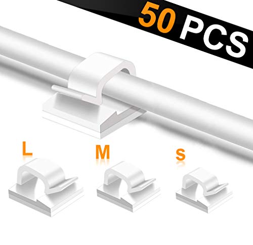 50pcs White Adhesive Cable Clips, Wire Clips,Car Cable Organizer,Cable Holder,Cable Wire Management,Cable Holder for Car,Office and Home(Included S Size M Size and L Size Cable Clips)