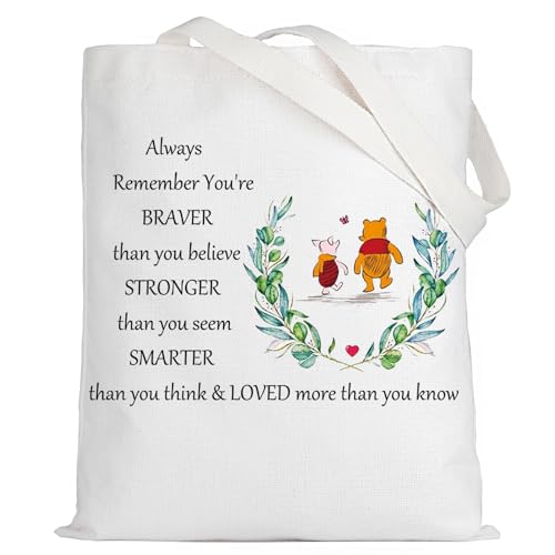 LEVLO Friendship Cosmetic Make up Bag Friend Gift Friendship You Are Braver Stronger Smarter Than You Think Makeup Zipper Pouch Bag For Women Girls, Winnie Tote