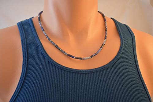 MENS BEADED NECKLACE GEMSTONE BLUE 