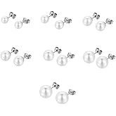 7 Pairs Pearl Stud Earrings Set Imitation Pearl Mixed Sizes Hypoallergenic Earrings Multiple Piercing Stud Pearl Earrings (4mm-10mm)