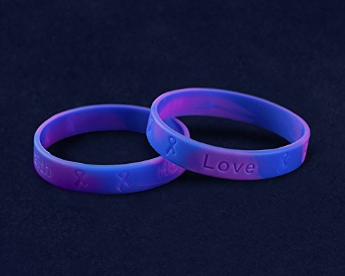 50 Purple & Blue Silicone Bracelets - Adult Size (Wholesale Pack - 50 Bracelets)