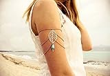 Bohemian Women Metal Turquoise Bead Upper Arm Armlet Tassels Chain Bracelet Cuff (Silver leaf)