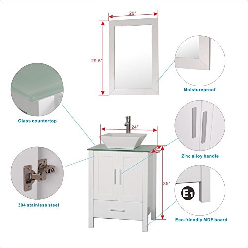 Homecart 72" Double Sink Bathroom Vanity Cabinet Combo Glass Top White Wood w/ 2 Basin Faucets Mirrors and Drains