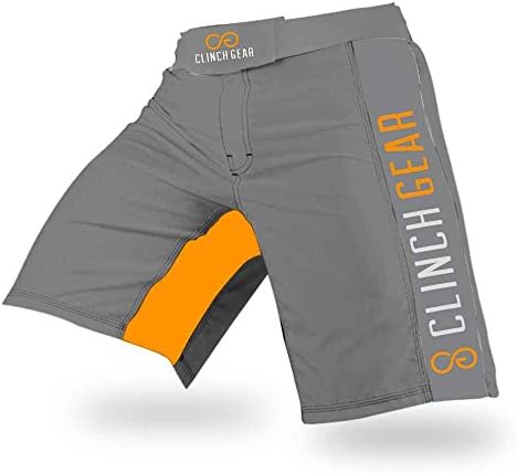 CLINCH GEAR - Crossover 3 - Workout Shorts WOD Shorts Fight Shorts (Pewter/Orange, 36)