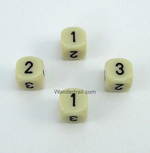 WCXXQ0300E4 Ivory Opaque Dice with Black Numbers D3 (D6 1-3 Twice) 16mm (5/8in) Pack of 4 Dice Chessex
