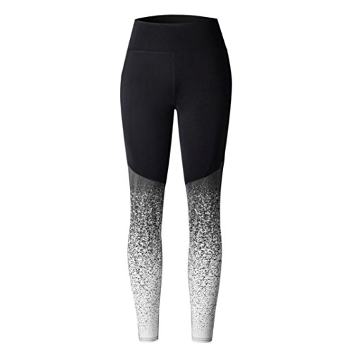 Paymenow Yoga Pants, Women's Gradient Color Power Flex Yoga Pants Tummy Control Workout Yoga Capris Pants Leggings for Riding Running (Gray, XL)