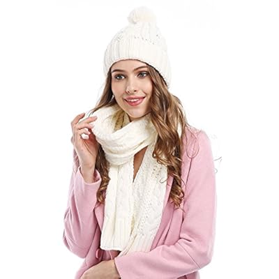 Women's Scarf and Hat 2pcs Set Knitted Warm Skullcaps Thicken Beanie Cap