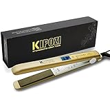 Kipozi Hair Straightener with Ion Plates Titanium Flat Iron 450℉ Salon High Heat Anti Frizz LCD Dual Voltage Golden