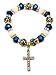 Nazareth Store Catholic Crystallized Cross Deep Blue Crystal Beads Wrist Rosary Bracelet Adjustable Elastic Bangle