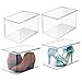 mDesign Stackable Plastic Closet Storage Container Bin Box with Hinge Lid for Organizing Shoes, Booties, Pumps, Sandals, Wedges, Flats, Heels - Lumiere Collection - 4 Pack - Clear