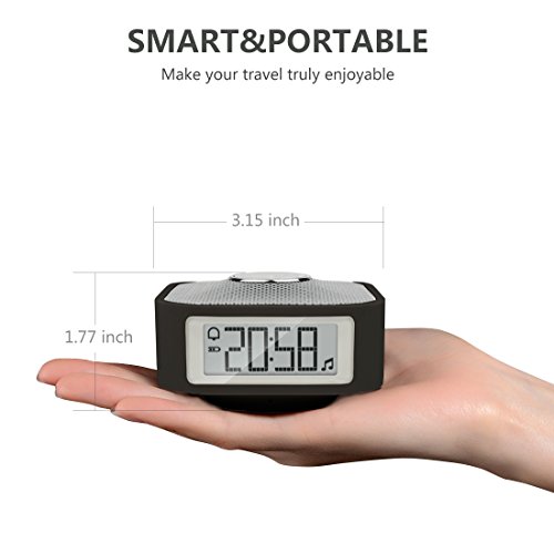 Portable Alarm Clock with Bluetooth Speaker, Digital Travel Clock with USB Charging Port for Heavy Sleepers,Black