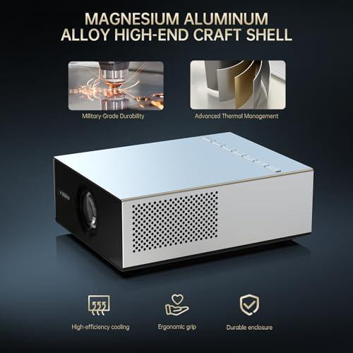 XIDU 1080P Home Theater Projector with Metal Housing, HDMI USB Connectivity, Silver, LCD Display