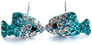 Golden fish crystal stud earring (Green tone)