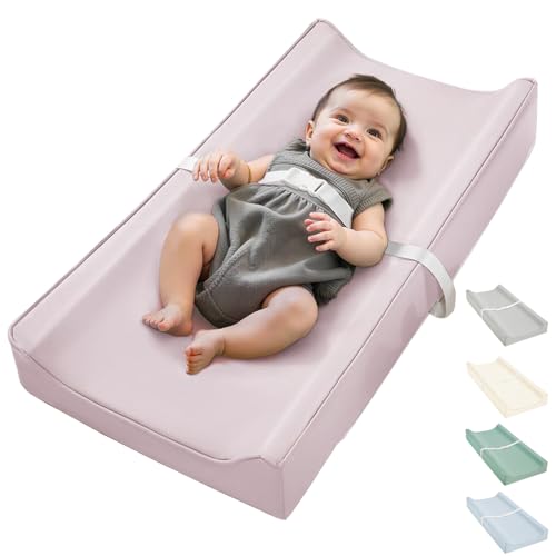 Vegan Leather Baby Changing Pad, Waterproof Cover, Standard Size, Wipe-Clean (Pink)