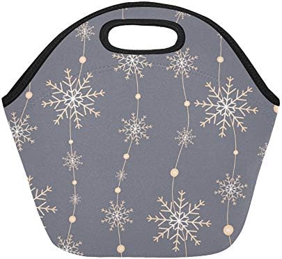 Insulated Neoprene Lunch Bag Holiday Christmas Snowflake Romantic Trinkets Exquisite Vintage Large Size Reusable Thermal Thick Lunch Tote Bags For Lunch Boxes For Outdoors,work, Office, School