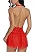 Avidlove Women Lingerie Halter Babydoll Double Bowknot Chemise Red L