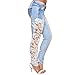 Towallmark Lace Floral Skinny Spliced Hollow out Hole Straight Jeans