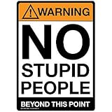 Warning No Stupid People Beyond This Point Tin Sign Predrilled for Hanging