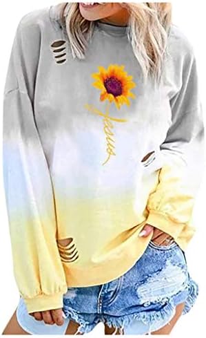 Mlilian T Shirts for Women,Women's Fashion Letter Gradual Long Sleeve Long Sleeve Round Neck Shirt Blouses