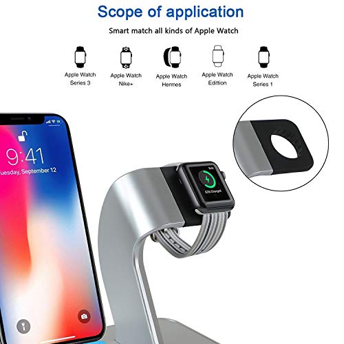 Co-Goldguard Phone Wireless Charger Stand 2 in 1 Charging Dock Fit for Watch Series 1 2 3 Compatible with iPhone X XS MAX XR 8 Plus Silver Blue