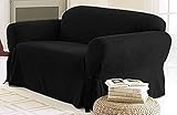 Green Living Group Chezmoi Collection Soft Micro Suede Solid Couch/Sofa Cover Slipcover with Elastic Band Under Seat Cushion, Black