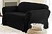 Green Living Group Chezmoi Collection Soft Micro Suede Solid Couch/Sofa Cover Slipcover with Elastic Band Under Seat Cushion, Black