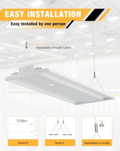 JC-LGL LED Linear High Bay Light, 210W High Bay Shop Lights Fixture, Compatible with Industrial 120-277V, 31500LM Linear High Bay Light for Shop Garage Warehouse, UL Complied, 4 Pack, White