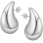 Chunky Gold Hoop Earrings for Women 14K Gold Plated/Silver Teardrop Dangle Earrings Fashion Trendy Hollow Hypoallergenic Jewelry