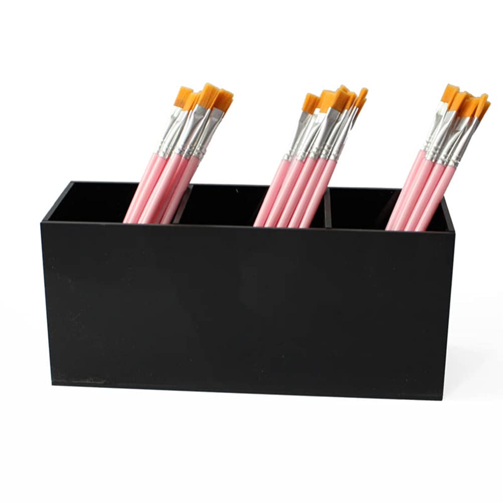 Luxshiny Makeup Brush Storage Box Three Compartments for Drying and Displaying Cosmetic Brushes for Desktop Office Home Use Also Great for Organizing Makeup Pencils and Sundries