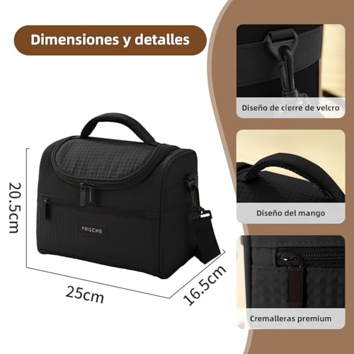 Lonchera Térmica Impermeable con correa - Bolsa de Almuerzo Aislante con Capacidad Grande, Antifugas y Fácil de Limpiar Hielera Portátil Unisex para Trabajo/Picnic/Viajes (Negro)