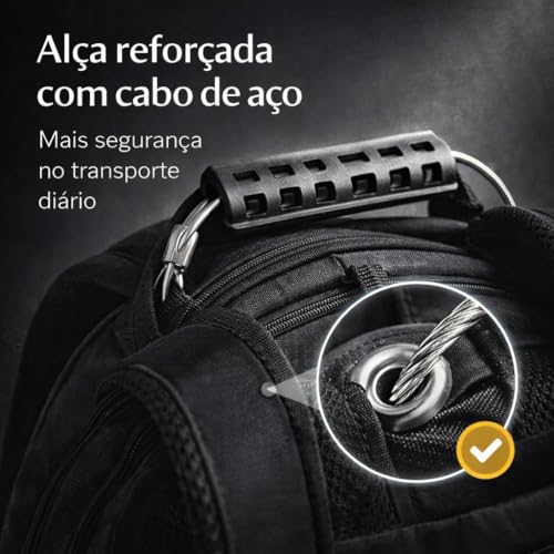 Mochila para Notebook até 17 Polegadas, Antifurto, Impermeável, Alça cabo de Aço Reforçada - Premium Steel Hook