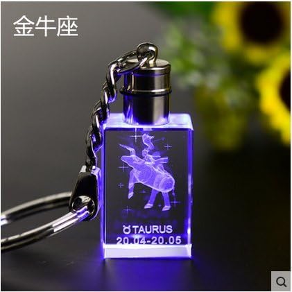 1#creative DIY Gifts Colorful Lights 3 D the Zodiac Crystal Key Chain Car Accessories (Taurus)